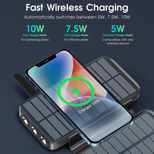 Waterproof Solar Power Bank 43800mAh Fast Wireless Charger