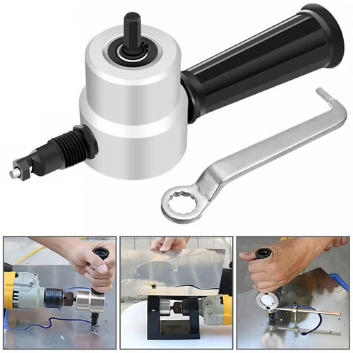 Double Head Sheet Metal Nibbler Cutter 360 Degree Adjustable Power Drill Nibbler Cutting Tools Kit Drill Attachment with Wrench for Straight Curve and Circle Cutting