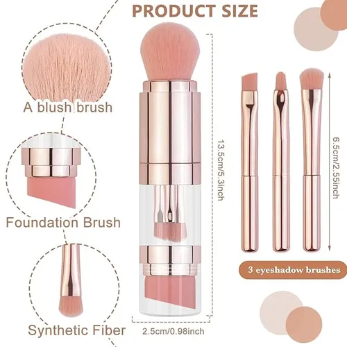 5 in 1 Retractable Makeup Brush for Travel Loose Powder Brush Eyeshadow Beauty Sponge Portable Makeup Brushes Sets👄👄