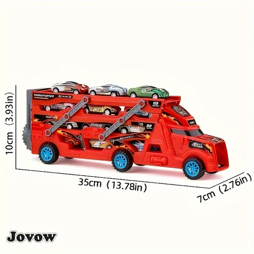 🔥🔥🔥JOVOW Kids Fire Truck Playset with Launching Mechanism, Extendable & Foldable, Includes 8 Mini Cars, Storage Organizer for Boys & Girls, Ideal Gift