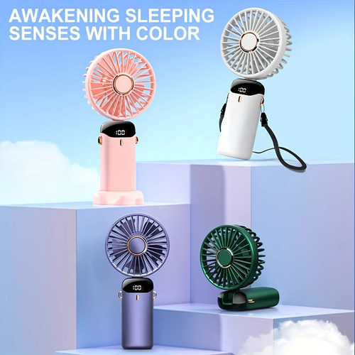 1pc USB Rechargeable Portable Fan with LED Display, 5 Speeds, 90° Foldable, Handheld Personal Mini Fan for Desk, Office, Bedroom, Outdoor Travel, Camping, Back to School Supplies, Travel Fan|Foldable Fan|Intelligent Digital Display