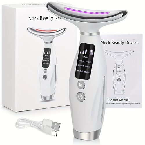 7-in-1 Beauty Neck & Face Massager - USB Rechargeable, Constant Temperature Heating & Vibration for Skincare - Perfect Gift for Women