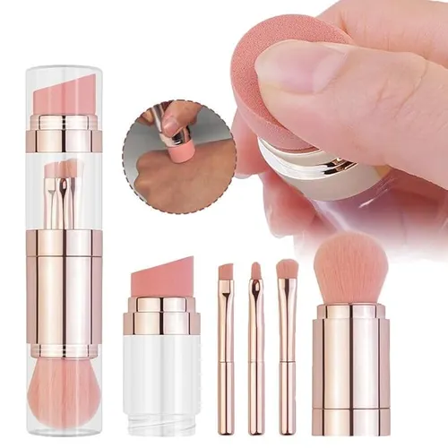 5 in 1 Retractable Makeup Brush for Travel Loose Powder Brush Eyeshadow Beauty Sponge Portable Makeup Brushes Sets👄👄
