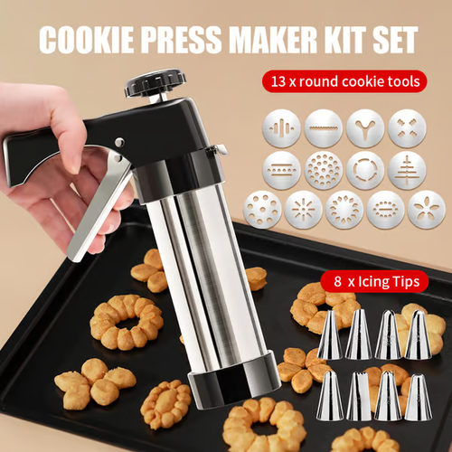 🔥Stainless Steel Cookie Pres with 13 Discs & 8 Nozzles🔥