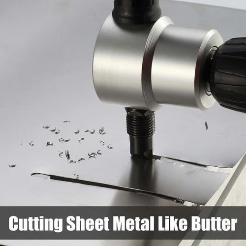 Double Head Sheet Metal Nibbler Cutter 360 Degree Adjustable Power Drill Nibbler Cutting Tools Kit Drill Attachment with Wrench for Straight Curve and Circle Cutting