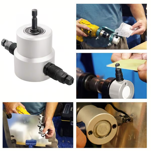 Double Head Sheet Metal Nibbler Cutter 360 Degree Adjustable Power Drill Nibbler Cutting Tools Kit Drill Attachment with Wrench for Straight Curve and Circle Cutting