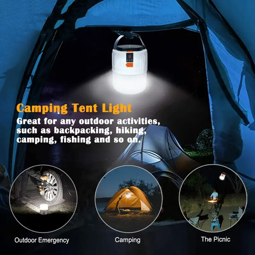 LED Camping Lantern, Rechargeable Portable Solar Panel Charging Tent Lights With Power Bank Function, 3 Lighting Modes Flashlight
