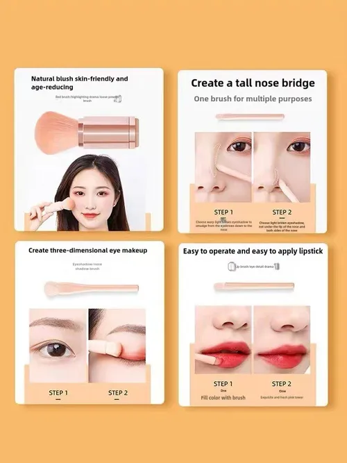 5 in 1 Retractable Makeup Brush for Travel Loose Powder Brush Eyeshadow Beauty Sponge Portable Makeup Brushes Sets👄👄