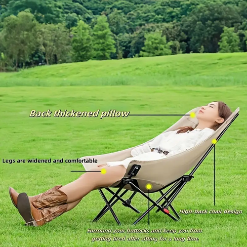 Portable High Backed Moon Chair, 90cm high and 45cm wide, suitable for camping, vacation, fishing, beach chairs, and holiday parties, folding outdoor chair