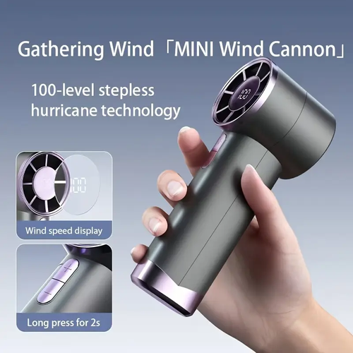 Compact 5-Speed USB Rechargeable Handheld Fan with Digital Display - Quiet, Powerful Mini Fan, 3000mAh Battery, Type-C, Includes Lanyard - Perfect for Outdoor, Home Use & Gifts, Fan Portable