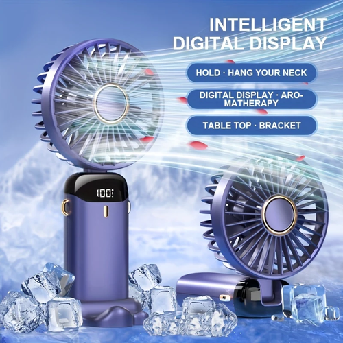 1pc USB Rechargeable Portable Fan with LED Display, 5 Speeds, 90° Foldable, Handheld Personal Mini Fan for Desk, Office, Bedroom, Outdoor Travel, Camping, Back to School Supplies, Travel Fan|Foldable Fan|Intelligent Digital Display