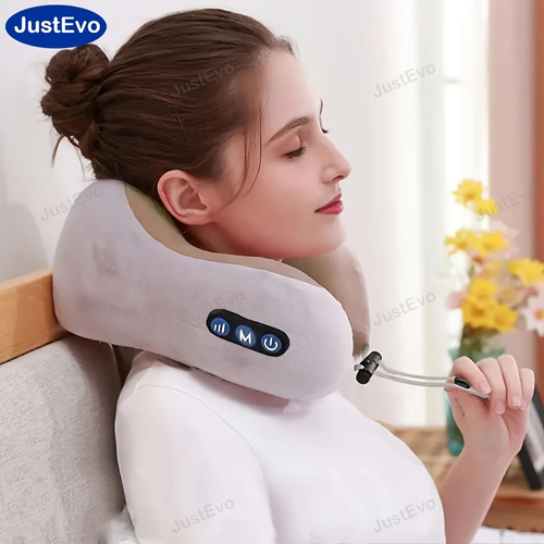 1pc JUSTEVO Electric U-Shaped Neck Massager, Portable Rechargeable Lithium Battery, Hypoallergenic Cervical Massage Device, with USB Charging Neck Pillow