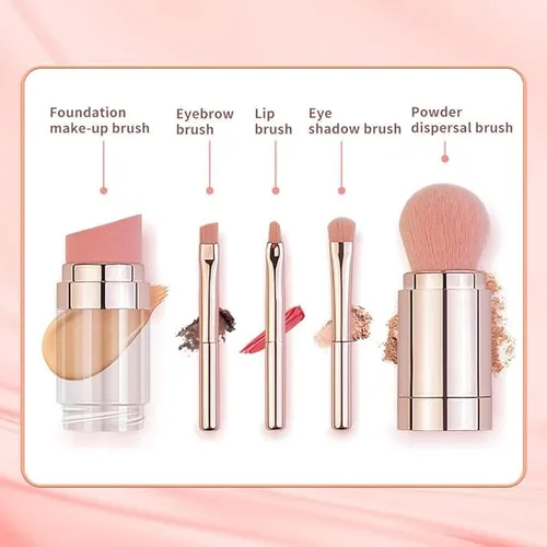 5 in 1 Retractable Makeup Brush for Travel Loose Powder Brush Eyeshadow Beauty Sponge Portable Makeup Brushes Sets👄👄
