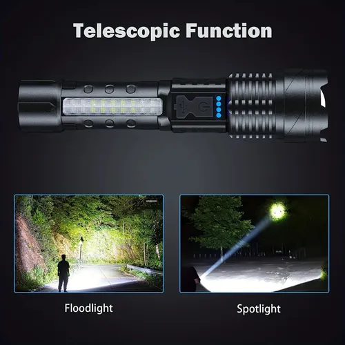 🔥P50 LED Flashlight: High Power, Zoom, Display, USB Rechargeable