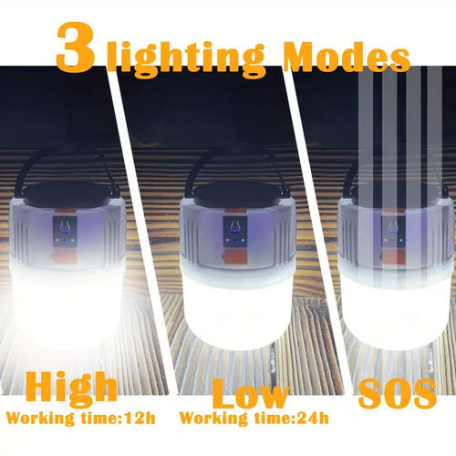 LED Camping Lantern, Rechargeable Portable Solar Panel Charging Tent Lights With Power Bank Function, 3 Lighting Modes Flashlight
