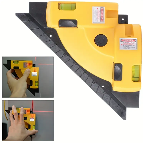 🔥🔥🔥Precision Laser  High Precision 1pc Laser Level 90-Degree Vertical Horizontal Line Projection, Bubble Level for Accurate Right Angle Measurement  Red Laser Line, Yellow  Black Design