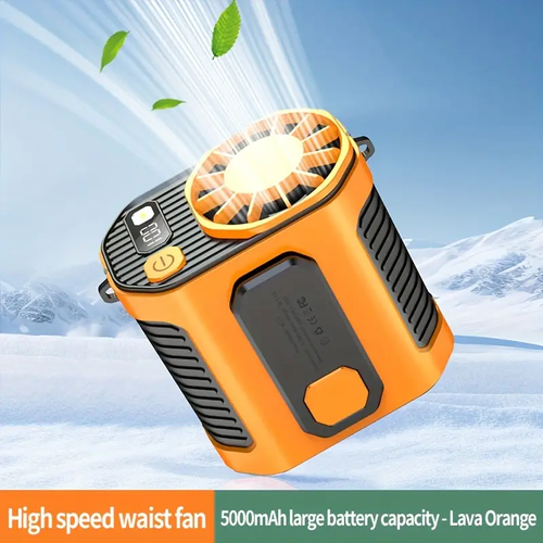 5000mAh Rechargeable Battery Powered Cresee Portable Waist Clip Fan with Super Long Standby, Built-in Flashlight, Wearable Body Belt for Work, Hiking, Fishing, Night Fishing, Camping