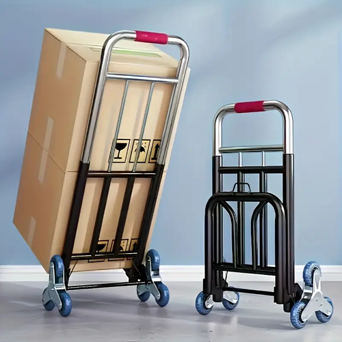 1pc Iron Folding Dolly Cart with Rubber Wheels - Portable Stair Climbing Design, Easy Lift & Carry, Effort-Saving for Moving and Shopping