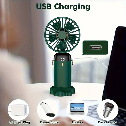 1pc USB Rechargeable Portable Fan with LED Display, 5 Speeds, 90° Foldable, Handheld Personal Mini Fan for Desk, Office, Bedroom, Outdoor Travel, Camping, Back to School Supplies, Travel Fan|Foldable Fan|Intelligent Digital Display