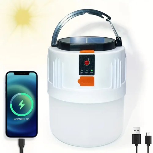 LED Camping Lantern, Rechargeable Portable Solar Panel Charging Tent Lights With Power Bank Function, 3 Lighting Modes Flashlight