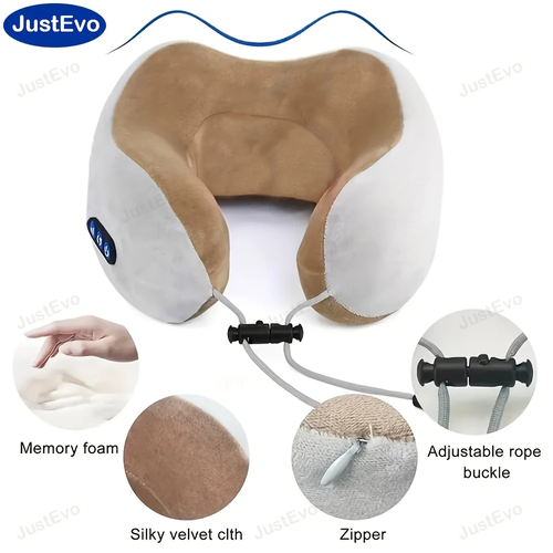1pc JUSTEVO Electric U-Shaped Neck Massager, Portable Rechargeable Lithium Battery, Hypoallergenic Cervical Massage Device, with USB Charging Neck Pillow