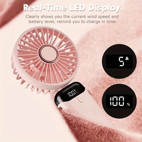 1pc USB Rechargeable Portable Fan with LED Display, 5 Speeds, 90° Foldable, Handheld Personal Mini Fan for Desk, Office, Bedroom, Outdoor Travel, Camping, Back to School Supplies, Travel Fan|Foldable Fan|Intelligent Digital Display