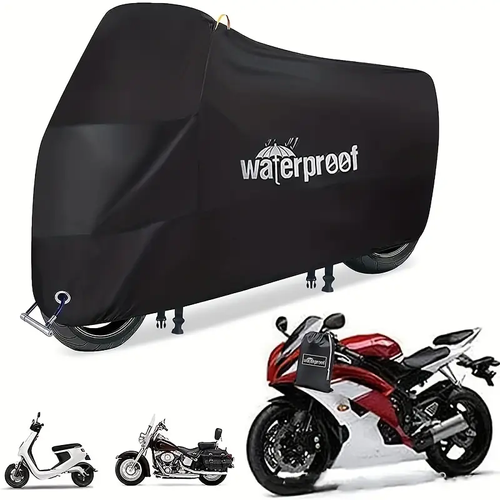 Motorcycle Covers, Heavy Duty 210D Waterproof UV Protective Tear Proof Motorbike Cover With Safety Cloth Lock Holes Design