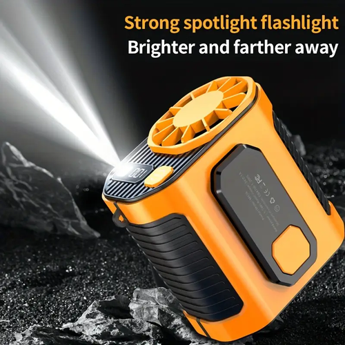 5000mAh Rechargeable Battery Powered Cresee Portable Waist Clip Fan with Super Long Standby, Built-in Flashlight, Wearable Body Belt for Work, Hiking, Fishing, Night Fishing, Camping