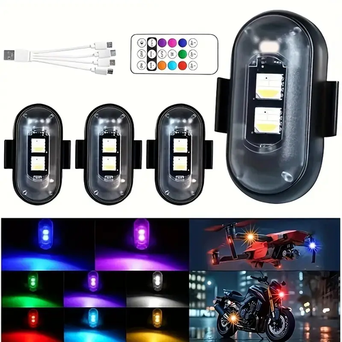High-Brightness 4pcs Wireless LED Strip Lights - 8-Color Anti-Collision Lighting With Remote Control, USB Charging, And Design For Cars, Drones, Aircraft, Motorcycles, And Bikes