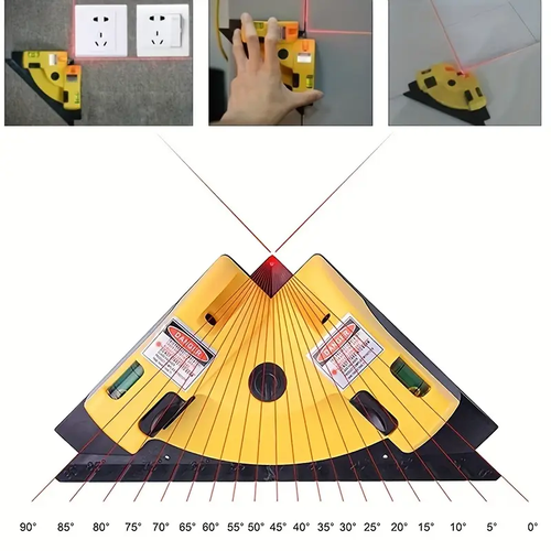 🔥🔥🔥Precision Laser  High Precision 1pc Laser Level 90-Degree Vertical Horizontal Line Projection, Bubble Level for Accurate Right Angle Measurement  Red Laser Line, Yellow  Black Design