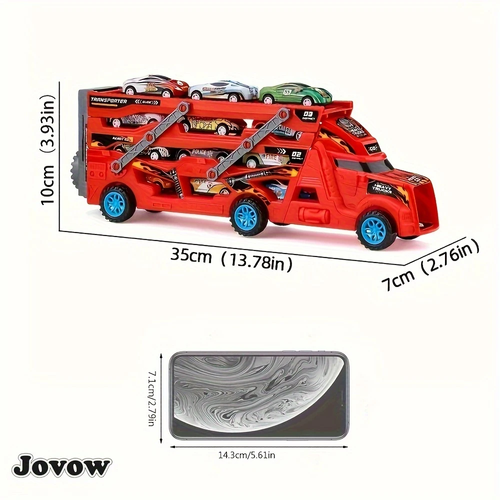 🔥🔥🔥JOVOW Kids Fire Truck Playset with Launching Mechanism, Extendable & Foldable, Includes 8 Mini Cars, Storage Organizer for Boys & Girls, Ideal Gift