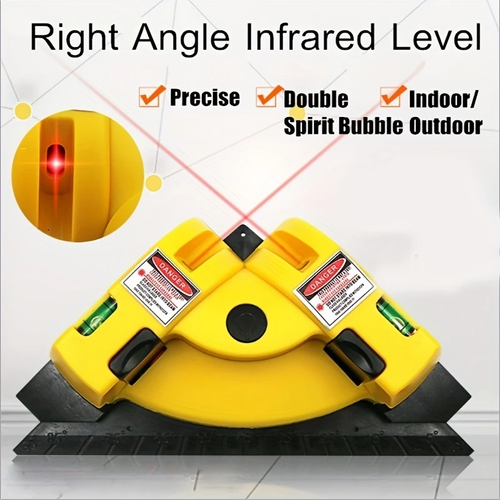 🔥🔥🔥Precision Laser  High Precision 1pc Laser Level 90-Degree Vertical Horizontal Line Projection, Bubble Level for Accurate Right Angle Measurement  Red Laser Line, Yellow  Black Design