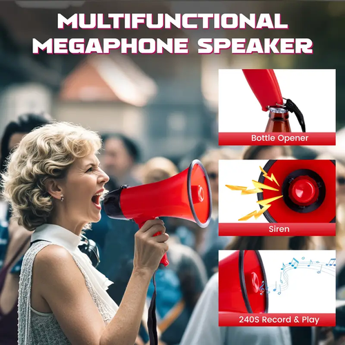 MYMEALIVOS 20 Watt Portable Megaphone Speaker with Siren, 240-Second Recording & Volume Control - Durable ABS Material for Outdoor Events, Sports, and Emergency Use