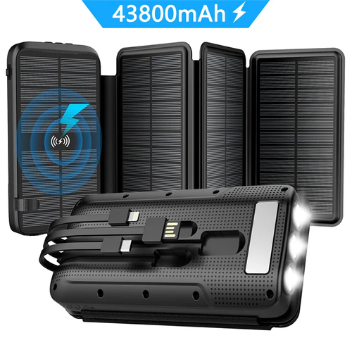 Waterproof Solar Power Bank 43800mAh Fast Wireless Charger