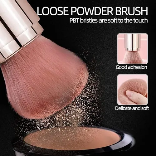 5 in 1 Retractable Makeup Brush for Travel Loose Powder Brush Eyeshadow Beauty Sponge Portable Makeup Brushes Sets👄👄