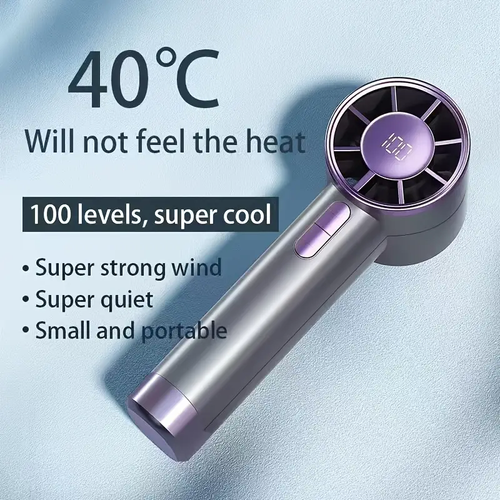 Compact 5-Speed USB Rechargeable Handheld Fan with Digital Display - Quiet, Powerful Mini Fan, 3000mAh Battery, Type-C, Includes Lanyard - Perfect for Outdoor, Home Use & Gifts, Fan Portable