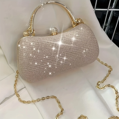 🔥🔥🔥Shiny Mini Evening Bag, Rhinestone Decor Chain Purse, Luxury Glitter Banquet Handbag, Perfect For Party, Wedding, Prom, DinnerBanquet