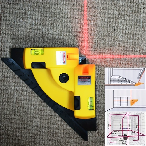 🔥🔥🔥Precision Laser  High Precision 1pc Laser Level 90-Degree Vertical Horizontal Line Projection, Bubble Level for Accurate Right Angle Measurement  Red Laser Line, Yellow  Black Design