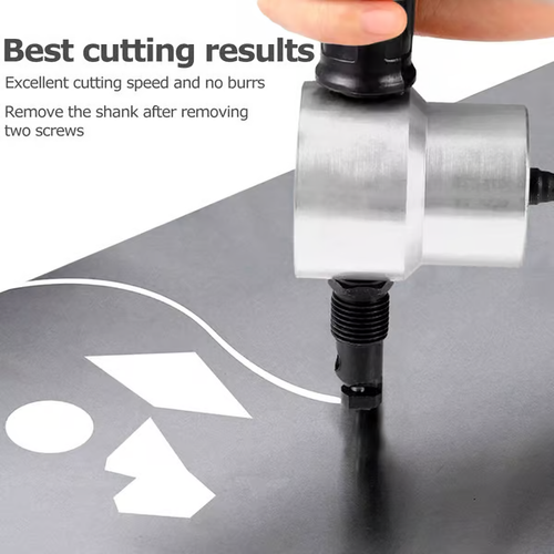 Double Head Sheet Metal Nibbler Cutter 360 Degree Adjustable Power Drill Nibbler Cutting Tools Kit Drill Attachment with Wrench for Straight Curve and Circle Cutting