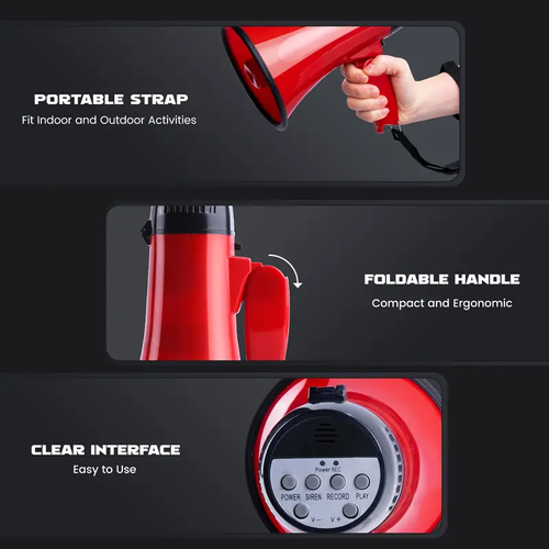 MYMEALIVOS 20 Watt Portable Megaphone Speaker with Siren, 240-Second Recording & Volume Control - Durable ABS Material for Outdoor Events, Sports, and Emergency Use