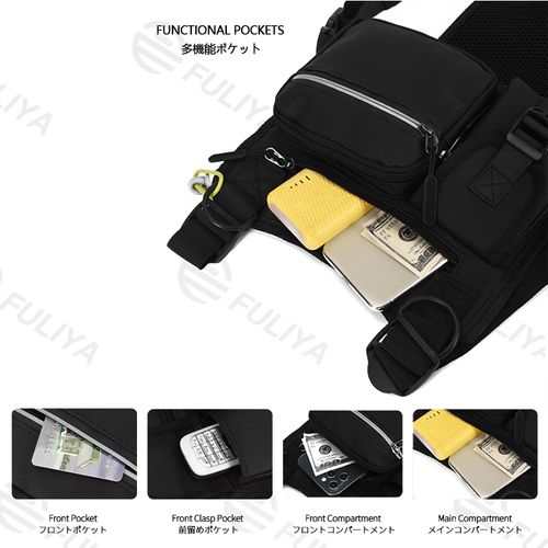 Fuliya Water Resistant Men's Sports Front Chest Rig Front Running Bag Lightweight Vest Pocket Pack Mens Tactical Vest Bag