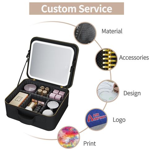 Portable Beauty Light up Travel Storage Lighted Box Vanity Makeup Bag Case With Led Light Mirror