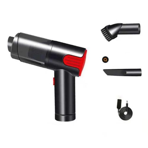 USB rechargeable wireless red car vacuum cleaner, portable mini desktop handheld vacuum cleaner made of plastic material, suitable for home use.
