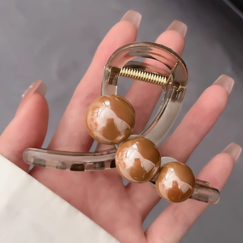 Elegant Temperament Bead Grab Clip Medium Pin Hair Shark Clip for Women Use