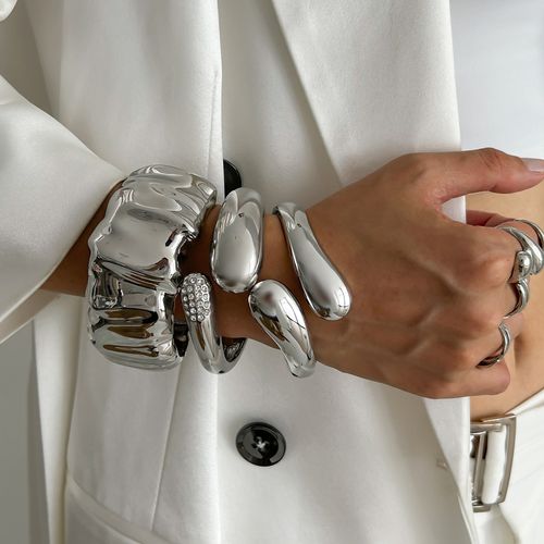Europe and United States Cross-Border Fashion Bangles Exaggerated Irregular Smooth Water Droplet Alloy Spring Bracelet Suit