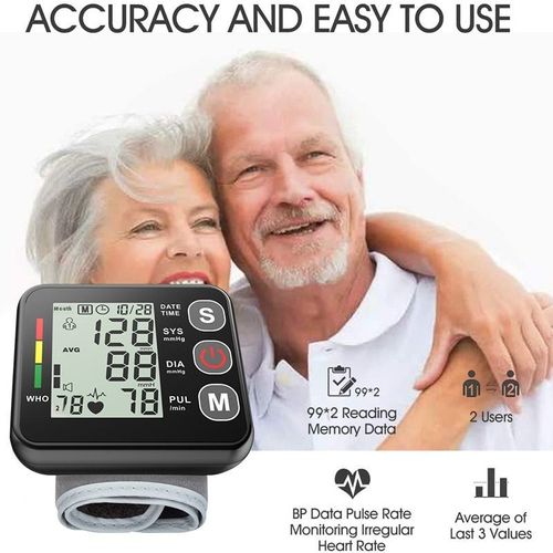 High Precision Automatic Wrist Blood Pressure Monitor  Electronic Sphygmomanometer Backlit Display Electric Cuff