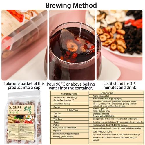 Specialty Health Five Treasure Kidney Tea 10g*25 Teabag Herbal Flavored Ginseng Tea Packaged