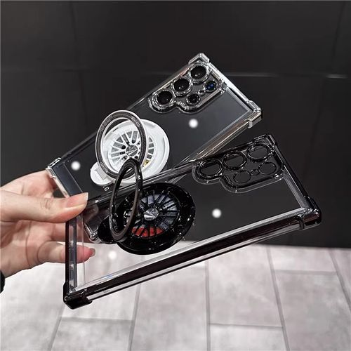 Rotatable Car Wheel Stress Relief Spinners Shockproof Clear Ring Phone Case for Samsung Galaxy S25 S24 Ultra with Lens Protector