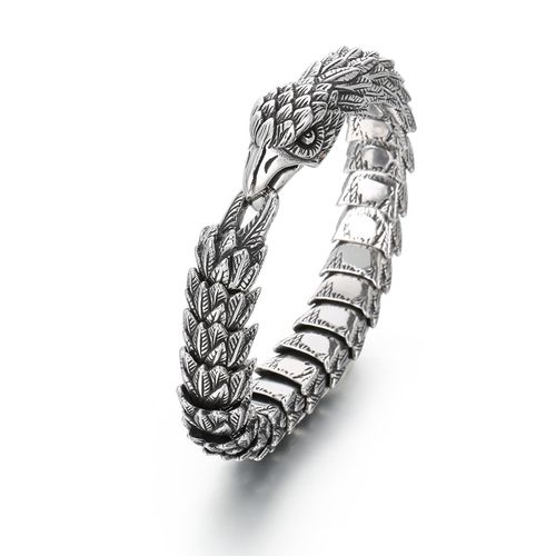 KALEN 220mm Men Punk Oxidized Black-Silver Stainless Steel Links Bracelet With Hawk Head Clasp