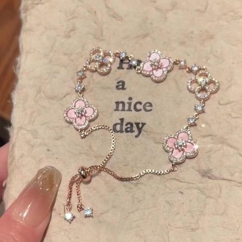 Pink Flower 18K Gold Plated Stainless Steel Bracelet Versatile Fashionable Bracelet